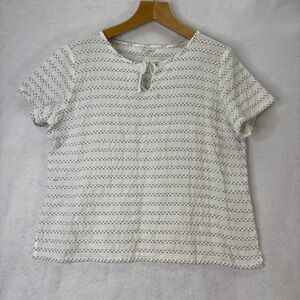 Talbots Women's XL White Blue Striped Short Sleeve Tie Neck Top‎ Casual Coastal